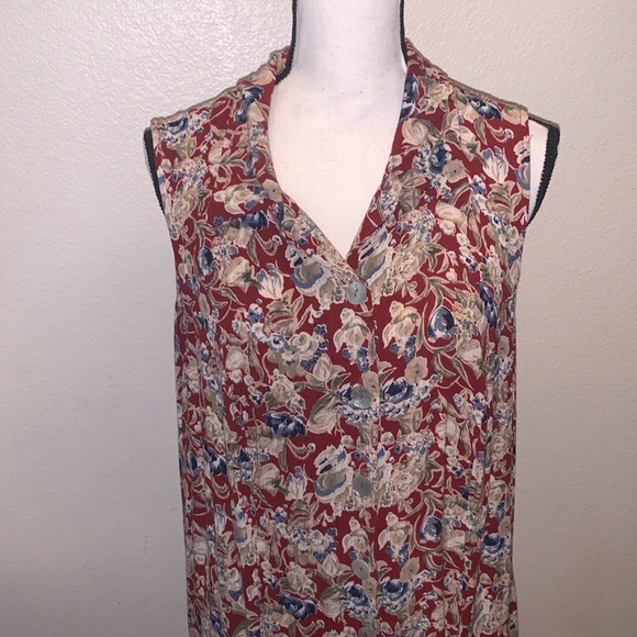 Vintage More Jazz Red Floral Midi Button Down Dress - Picture 3 of 7